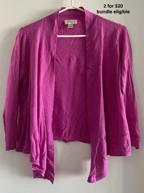 LOFT Magenta Fuchsia Open Front Draped Cardigan Eyelet Trim M